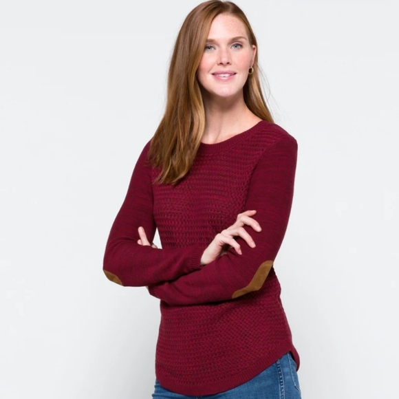 Lety & Me Josey Elbow Patch Sweater - Burgundy - Size Extra Small - Picture 1 of 7